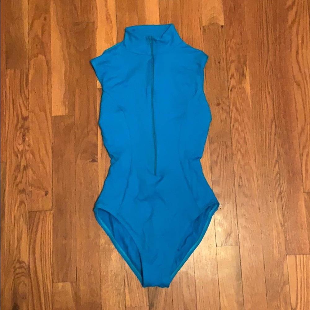 COPY - Blue Zip Up Mock Neck Leotard